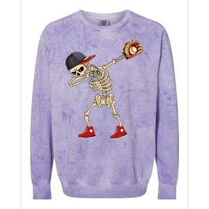 Baseball Player Catcher Pitcher With Mitt Dabbing Skeleton Colorblast Crewneck Sweatshirt