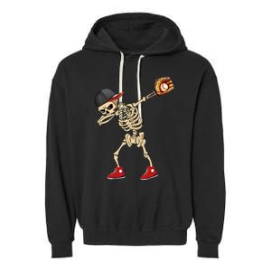 Baseball Player Catcher Pitcher With Mitt Dabbing Skeleton Garment-Dyed Fleece Hoodie