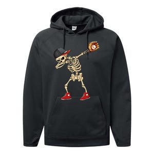 Baseball Player Catcher Pitcher With Mitt Dabbing Skeleton Performance Fleece Hoodie