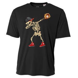 Baseball Player Catcher Pitcher With Mitt Dabbing Skeleton Cooling Performance Crew T-Shirt