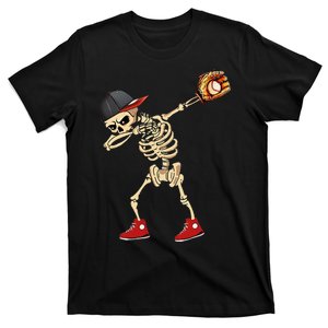 Baseball Player Catcher Pitcher With Mitt Dabbing Skeleton T-Shirt