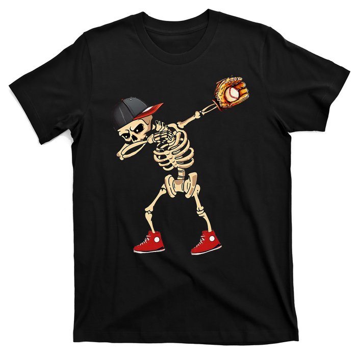 Baseball Player Catcher Pitcher With Mitt Dabbing Skeleton T-Shirt