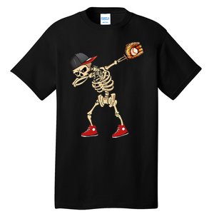 Baseball Player Catcher Pitcher With Mitt Dabbing Skeleton Tall T-Shirt