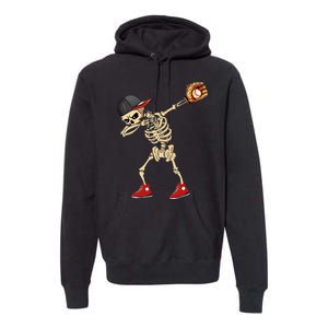 Baseball Player Catcher Pitcher With Mitt Dabbing Skeleton Premium Hoodie