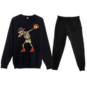 Baseball Player Catcher Pitcher With Mitt Dabbing Skeleton Premium Crewneck Sweatsuit Set