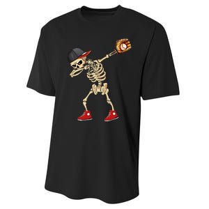 Baseball Player Catcher Pitcher With Mitt Dabbing Skeleton Performance Sprint T-Shirt