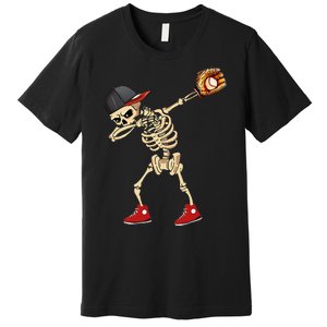 Baseball Player Catcher Pitcher With Mitt Dabbing Skeleton Premium T-Shirt