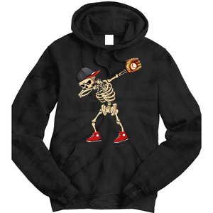 Baseball Player Catcher Pitcher With Mitt Dabbing Skeleton Tie Dye Hoodie