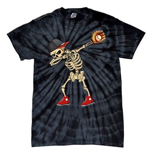 Baseball Player Catcher Pitcher With Mitt Dabbing Skeleton Tie-Dye T-Shirt