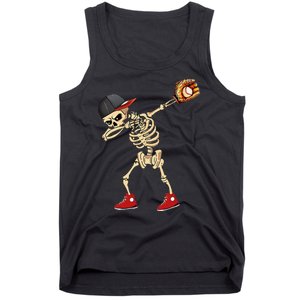 Baseball Player Catcher Pitcher With Mitt Dabbing Skeleton Tank Top