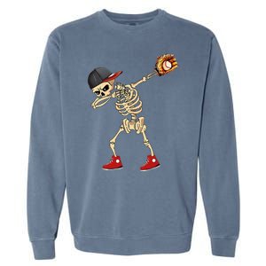 Baseball Player Catcher Pitcher With Mitt Dabbing Skeleton Garment-Dyed Sweatshirt