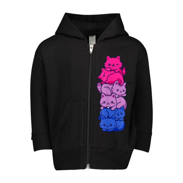 Bi Pride Cat LGBT Bisexual Flag Cute Kawaii Cats Pile Toddler Zip Fleece Hoodie