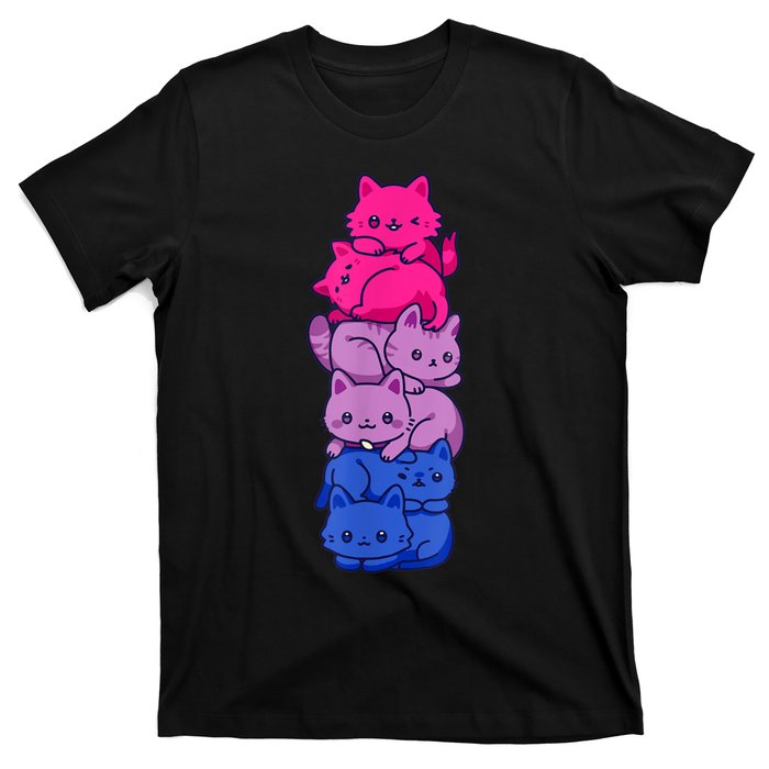 Bi Pride Cat LGBT Bisexual Flag Cute Kawaii Cats Pile T-Shirt