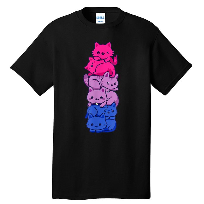 Bi Pride Cat LGBT Bisexual Flag Cute Kawaii Cats Pile Tall T-Shirt