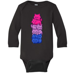 Bi Pride Cat LGBT Bisexual Flag Cute Kawaii Cats Pile Baby Long Sleeve Bodysuit