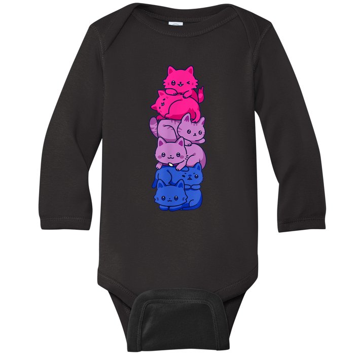 Bi Pride Cat LGBT Bisexual Flag Cute Kawaii Cats Pile Baby Long Sleeve Bodysuit