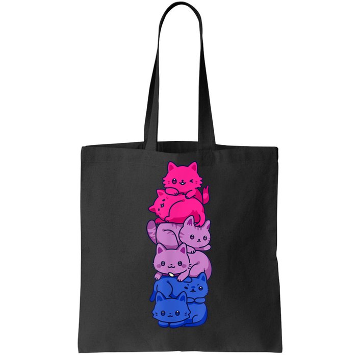 Bi Pride Cat LGBT Bisexual Flag Cute Kawaii Cats Pile Tote Bag