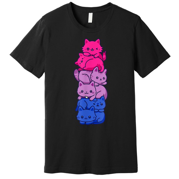 Bi Pride Cat LGBT Bisexual Flag Cute Kawaii Cats Pile Premium T-Shirt