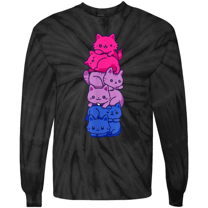 Bi Pride Cat LGBT Bisexual Flag Cute Kawaii Cats Pile Tie-Dye Long Sleeve Shirt