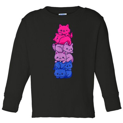 Bi Pride Cat LGBT Bisexual Flag Cute Kawaii Cats Pile Toddler Long Sleeve Shirt