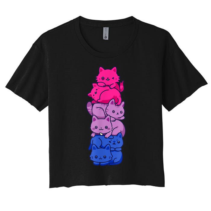 Bi Pride Cat LGBT Bisexual Flag Cute Kawaii Cats Pile Women's Crop Top Tee