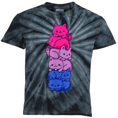 Bi Pride Cat LGBT Bisexual Flag Cute Kawaii Cats Pile Kids Tie-Dye T-Shirt