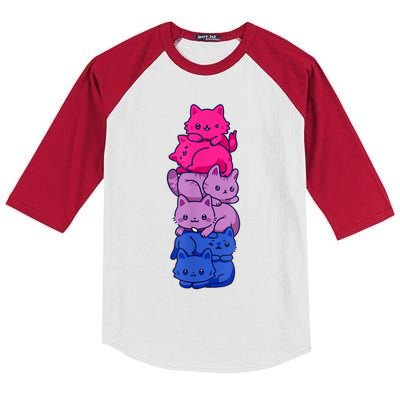 Bi Pride Cat LGBT Bisexual Flag Cute Kawaii Cats Pile Kids Colorblock Raglan Jersey