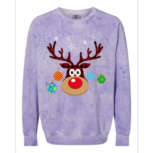 Buffalo Plaid Cute Reindeer Christmas Ornats Snowflakes Funny Gift Colorblast Crewneck Sweatshirt