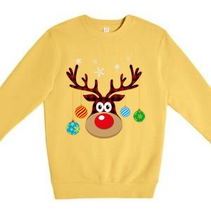 Buffalo Plaid Cute Reindeer Christmas Ornats Snowflakes Funny Gift Premium Crewneck Sweatshirt