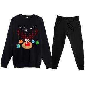 Buffalo Plaid Cute Reindeer Christmas Ornats Snowflakes Funny Gift Premium Crewneck Sweatsuit Set