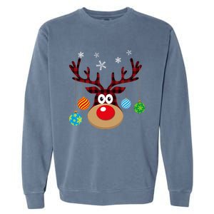 Buffalo Plaid Cute Reindeer Christmas Ornats Snowflakes Funny Gift Garment-Dyed Sweatshirt