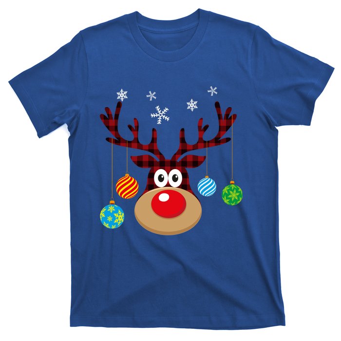 Buffalo Plaid Cute Reindeer Christmas Ornats Snowflakes Funny Gift T-Shirt