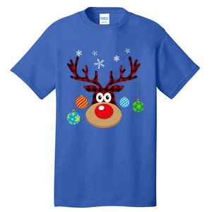 Buffalo Plaid Cute Reindeer Christmas Ornats Snowflakes Funny Gift Tall T-Shirt