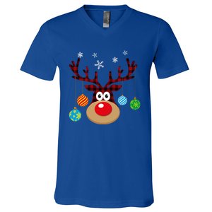 Buffalo Plaid Cute Reindeer Christmas Ornats Snowflakes Funny Gift V-Neck T-Shirt