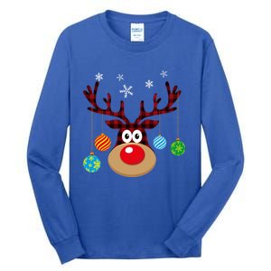 Buffalo Plaid Cute Reindeer Christmas Ornats Snowflakes Funny Gift Tall Long Sleeve T-Shirt