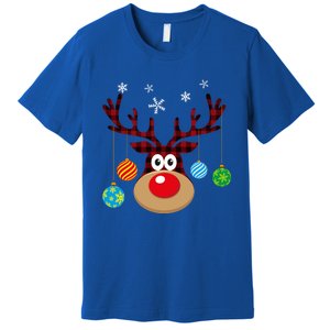 Buffalo Plaid Cute Reindeer Christmas Ornats Snowflakes Funny Gift Premium T-Shirt