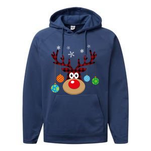 Buffalo Plaid Cute Reindeer Christmas Ornats Snowflakes Funny Gift Performance Fleece Hoodie