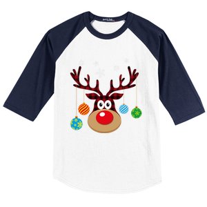 Buffalo Plaid Cute Reindeer Christmas Ornats Snowflakes Funny Gift Baseball Sleeve Shirt