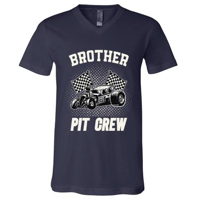 Brother Pit Crew Funny Race Car Birthday Party Racing Family V-Neck T-Shirt