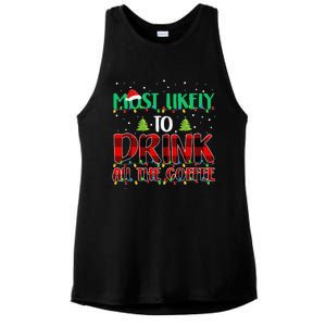 Buffalo Plaid Christmas Most Likely To Drink All The Coffee Gift Ladies PosiCharge Tri-Blend Wicking Tank