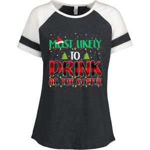 Buffalo Plaid Christmas Most Likely To Drink All The Coffee Gift Enza Ladies Jersey Colorblock Tee