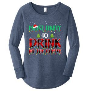 Buffalo Plaid Christmas Most Likely To Drink All The Coffee Gift Women's Perfect Tri Tunic Long Sleeve Shirt