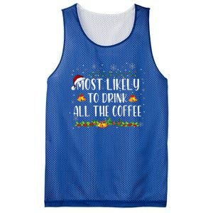 Buffalo Plaid Christmas Most Likely To Drink All The Coffee Mesh Reversible Basketball Jersey Tank