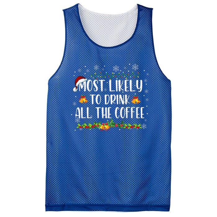 Buffalo Plaid Christmas Most Likely To Drink All The Coffee Mesh Reversible Basketball Jersey Tank