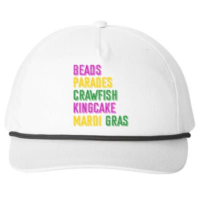 Beads Parades Crawfish Kingcake Masquerade Mardi Gras Gift Snapback Five-Panel Rope Hat