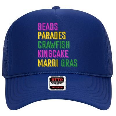 Beads Parades Crawfish Kingcake Masquerade Mardi Gras Gift High Crown Mesh Back Trucker Hat