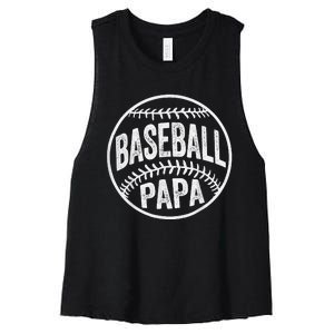 Baseball Papa Coach Father's Day Women's Racerback Cropped Tank