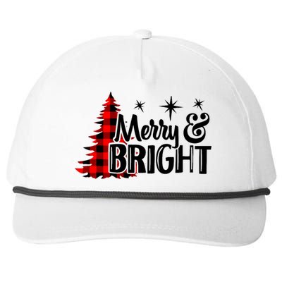 Buffalo Plaid Christmas Tree Merry And Bright Snapback Five-Panel Rope Hat