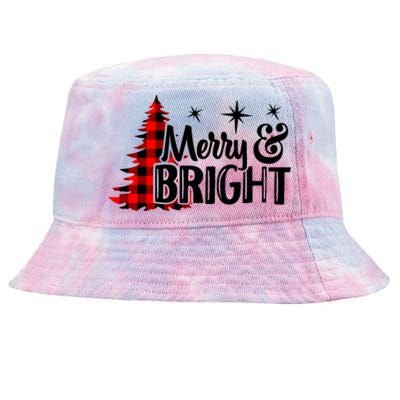 Buffalo Plaid Christmas Tree Merry And Bright Tie-Dyed Bucket Hat