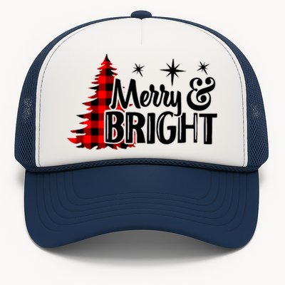 Buffalo Plaid Christmas Tree Merry And Bright Trucker Hat